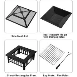 GALOZZOIT Brasero, Brasero Exterieur Terrasses, 82 X 82 X 44 Cm Noir Brasero Fonte Avec Couvercle En Maille Poker Pour Jardin, Foyer Et Barbecue 11 GALOZZOIT Brasero, Brasero Exterieur Terrasses, 82 X 82 X 44 Cm Noir Brasero Fonte Avec Couvercle En Maille Poker Pour Jardin, Foyer Et Barbecue -Chauffage d'extérieur Soldes 59854059 5