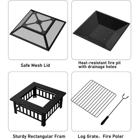 GALOZZOIT Brasero, Brasero Exterieur Terrasses, 82 X 82 X 44 Cm Noir Brasero Fonte Avec Couvercle En Maille Poker Pour Jardin, Foyer Et Barbecue 7 GALOZZOIT Brasero, Brasero Exterieur Terrasses, 82 X 82 X 44 Cm Noir Brasero Fonte Avec Couvercle En Maille Poker Pour Jardin, Foyer Et Barbecue – Image 5