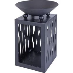 Pro Garden Bol à Feu - Avec Compartiment De Rangement Pour Le Bois De Chauffage - Métal - 45 Cm - Noir