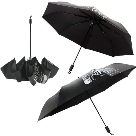 REGALI Parapluie Automatique Parapluie Pliant Parapluie Coupe-Vent/Tri-Fold/Aquarelle Changement De Couleur/Caoutchouc Noir Zebra Parapluie (Zebra) 4 REGALI Parapluie Automatique Parapluie Pliant Parapluie Coupe-Vent/Tri-Fold/Aquarelle Changement De Couleur/Caoutchouc Noir Zebra Parapluie (Zebra) – Image 2