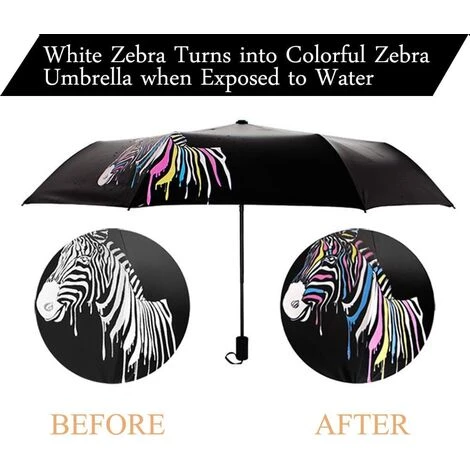 REGALI Parapluie Automatique Parapluie Pliant Parapluie Coupe-Vent/Tri-Fold/Aquarelle Changement De Couleur/Caoutchouc Noir Zebra Parapluie (Zebra) 5 REGALI Parapluie Automatique Parapluie Pliant Parapluie Coupe-Vent/Tri-Fold/Aquarelle Changement De Couleur/Caoutchouc Noir Zebra Parapluie (Zebra) – Image 3