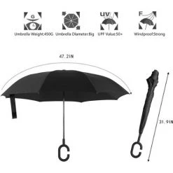 REGALI Parapluie Inversé, Parapluie Coupe-Vent Protection UV Double Couche, Parapluie Coupe-Vent, Parapluie Pliant Voiture - Noir -Chauffage d'extérieur Soldes 60109307 3