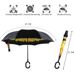 REGALI Parapluie Inversé, Parapluie Coupe-vent Double Couche De Protection UV, Parapluie Coupe-vent, Parapluie Pliant De Voiture, Tournesol -Chauffage d'extérieur Soldes 60109350 3