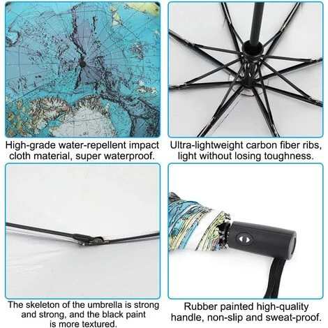 REGALI Parapluie Carte Du Monde Parapluie Automatique Parapluie Pliant Parapluie Coupe-Vent/Tri-fold, Parapluie Zèbre (Carte Du Monde) 6 REGALI Parapluie Carte Du Monde Parapluie Automatique Parapluie Pliant Parapluie Coupe-Vent/Tri-fold, Parapluie Zèbre (Carte Du Monde) – Image 4