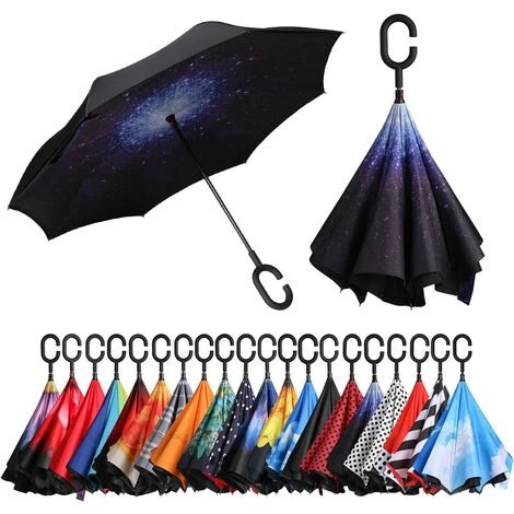 REGALI Parapluie Inversé, Parapluie Coupe-Vent Protection UV Double Couche, Parapluie Coupe-Vent, Parapluie Pliant Voiture - Galaxie 3 REGALI Parapluie Inversé, Parapluie Coupe-Vent Protection UV Double Couche, Parapluie Coupe-Vent, Parapluie Pliant Voiture - Galaxie