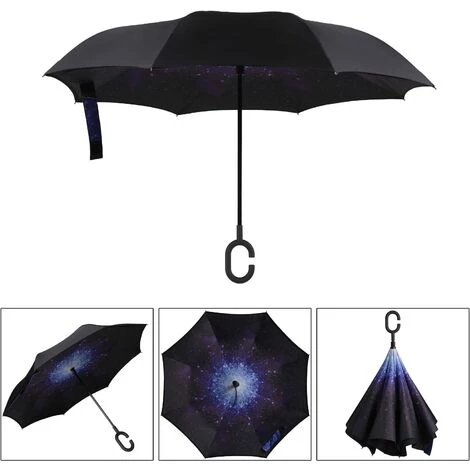 REGALI Parapluie Inversé, Parapluie Coupe-Vent Protection UV Double Couche, Parapluie Coupe-Vent, Parapluie Pliant Voiture - Galaxie 4 REGALI Parapluie Inversé, Parapluie Coupe-Vent Protection UV Double Couche, Parapluie Coupe-Vent, Parapluie Pliant Voiture - Galaxie – Image 2