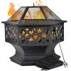 PESCE Bac à Feu Avec Grille, Brasero De Jardin Hexagonale Multifonctionnelle, Foyer Métallique Extérieur Avec Housse De Protection + Tisonnier Pour Chauffage / Barbecue Dans Le Jardin Terrasse -Chauffage d'extérieur Soldes 60169858 1