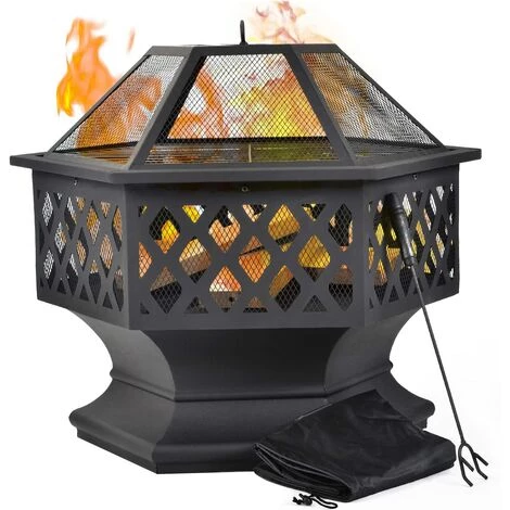 PESCE Bac à Feu Avec Grille, Brasero De Jardin Hexagonale Multifonctionnelle, Foyer Métallique Extérieur Avec Housse De Protection + Tisonnier Pour Chauffage / Barbecue Dans Le Jardin Terrasse 3 PESCE Bac à Feu Avec Grille, Brasero De Jardin Hexagonale Multifonctionnelle, Foyer Métallique Extérieur Avec Housse De Protection + Tisonnier Pour Chauffage / Barbecue Dans Le Jardin Terrasse