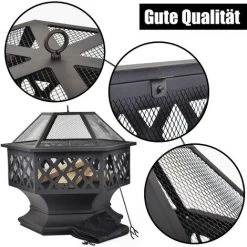 PESCE Bac à Feu Avec Grille, Brasero De Jardin Hexagonale Multifonctionnelle, Foyer Métallique Extérieur Avec Housse De Protection + Tisonnier Pour Chauffage / Barbecue Dans Le Jardin Terrasse 9 PESCE Bac à Feu Avec Grille, Brasero De Jardin Hexagonale Multifonctionnelle, Foyer Métallique Extérieur Avec Housse De Protection + Tisonnier Pour Chauffage / Barbecue Dans Le Jardin Terrasse -Chauffage d'extérieur Soldes 60169858 3