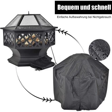 PESCE Bac à Feu Avec Grille, Brasero De Jardin Hexagonale Multifonctionnelle, Foyer Métallique Extérieur Avec Housse De Protection + Tisonnier Pour Chauffage / Barbecue Dans Le Jardin Terrasse 6 PESCE Bac à Feu Avec Grille, Brasero De Jardin Hexagonale Multifonctionnelle, Foyer Métallique Extérieur Avec Housse De Protection + Tisonnier Pour Chauffage / Barbecue Dans Le Jardin Terrasse – Image 4