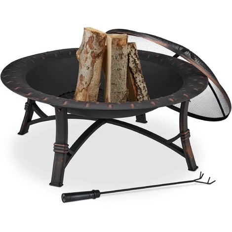 Relaxdays Brasero De Jardin Et Pare-étincelles, Tisonnier, H X D : 52 X 90 Cm, Foyer Rond Pour La Terrasse, Noir/bronze 3 Relaxdays Brasero De Jardin Et Pare-étincelles, Tisonnier, H X D : 52 X 90 Cm, Foyer Rond Pour La Terrasse, Noir/bronze