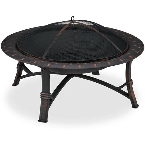 Relaxdays Brasero De Jardin Et Pare-étincelles, Tisonnier, H X D : 52 X 90 Cm, Foyer Rond Pour La Terrasse, Noir/bronze 4 Relaxdays Brasero De Jardin Et Pare-étincelles, Tisonnier, H X D : 52 X 90 Cm, Foyer Rond Pour La Terrasse, Noir/bronze – Image 2