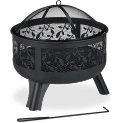 Relaxdays Brasero De Jardin Avec Pare-étincelles & Grille De Foyer, Tisonnier, Motifs De Feuilles, Vasque Ø 62cm, Noir 8 Relaxdays Brasero De Jardin Avec Pare-étincelles & Grille De Foyer, Tisonnier, Motifs De Feuilles, Vasque Ø 62cm, Noir -Chauffage d'extérieur Soldes 60563835 2