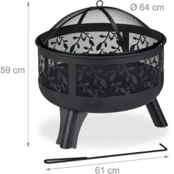 Relaxdays Brasero De Jardin Avec Pare-étincelles & Grille De Foyer, Tisonnier, Motifs De Feuilles, Vasque Ø 62cm, Noir 11 Relaxdays Brasero De Jardin Avec Pare-étincelles & Grille De Foyer, Tisonnier, Motifs De Feuilles, Vasque Ø 62cm, Noir -Chauffage d'extérieur Soldes 60563835 5