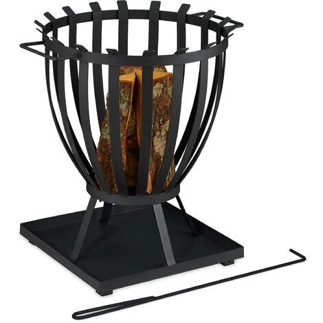 Relaxdays Brasero Sur Socle Avec Tisonnier, Vasque Ronde, En Acier, HxLxP : 59x55,5x49 cm, Pour Jardin Et Terrasse, Noir 3 Relaxdays Brasero Sur Socle Avec Tisonnier, Vasque Ronde, En Acier, HxLxP : 59x55,5x49 cm, Pour Jardin Et Terrasse, Noir