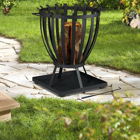 Relaxdays Brasero Sur Socle Avec Tisonnier, Vasque Ronde, En Acier, HxLxP : 59x55,5x49 cm, Pour Jardin Et Terrasse, Noir 5 Relaxdays Brasero Sur Socle Avec Tisonnier, Vasque Ronde, En Acier, HxLxP : 59x55,5x49 cm, Pour Jardin Et Terrasse, Noir – Image 3