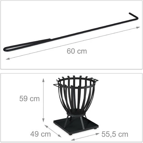 Relaxdays Brasero Sur Socle Avec Tisonnier, Vasque Ronde, En Acier, HxLxP : 59x55,5x49 cm, Pour Jardin Et Terrasse, Noir 7 Relaxdays Brasero Sur Socle Avec Tisonnier, Vasque Ronde, En Acier, HxLxP : 59x55,5x49 cm, Pour Jardin Et Terrasse, Noir – Image 5