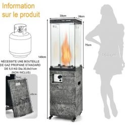 GOPLUS Chauffage Extérieur 12KW Avec Réflecteur En Verre De 75 CM, Chauffage Au Gaz Avec Housse ?tanche, Dispositif De Anti-basculement,4 Roues Flexibles, Pour Jardin, Balcon 39 X 39 X 148 Cm 11 GOPLUS Chauffage Extérieur 12KW Avec Réflecteur En Verre De 75 CM, Chauffage Au Gaz Avec Housse ?tanche, Dispositif De Anti-basculement,4 Roues Flexibles, Pour Jardin, Balcon 39 X 39 X 148 Cm -Chauffage d'extérieur Soldes 60908355 5