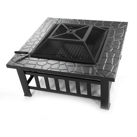 BAICCCF Brasero à Bois De Chauffage Noir Carré En Fer , Bol à Feu En Métal De Cour Portable Avec Accessoires Noir 3 BAICCCF Brasero à Bois De Chauffage Noir Carré En Fer , Bol à Feu En Métal De Cour Portable Avec Accessoires Noir