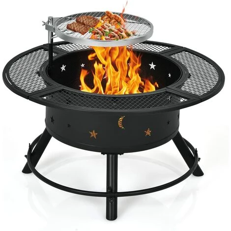 COSTWAY Brasero Foyer Extérieur De Jardin, Cheminée à Bois 2 En 1 Avec Grille De Barbecue Réglable Et Pivotante à 360 °, Pour Jardin, Camping, Barbecue 3 COSTWAY Brasero Foyer Extérieur De Jardin, Cheminée à Bois 2 En 1 Avec Grille De Barbecue Réglable Et Pivotante à 360 °, Pour Jardin, Camping, Barbecue