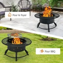 COSTWAY Brasero Foyer Extérieur De Jardin, Cheminée à Bois 2 En 1 Avec Grille De Barbecue Réglable Et Pivotante à 360 °, Pour Jardin, Camping, Barbecue 8 COSTWAY Brasero Foyer Extérieur De Jardin, Cheminée à Bois 2 En 1 Avec Grille De Barbecue Réglable Et Pivotante à 360 °, Pour Jardin, Camping, Barbecue -Chauffage d'extérieur Soldes 61219898 2