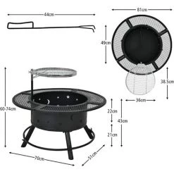 COSTWAY Brasero Foyer Extérieur De Jardin, Cheminée à Bois 2 En 1 Avec Grille De Barbecue Réglable Et Pivotante à 360 °, Pour Jardin, Camping, Barbecue 11 COSTWAY Brasero Foyer Extérieur De Jardin, Cheminée à Bois 2 En 1 Avec Grille De Barbecue Réglable Et Pivotante à 360 °, Pour Jardin, Camping, Barbecue -Chauffage d'extérieur Soldes 61219898 5