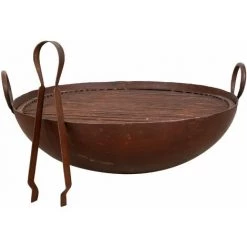 BISCOTTINI VIEUX RÉCIPIENT EN FER FORGÉ AVEC GRILLE ET PINCES