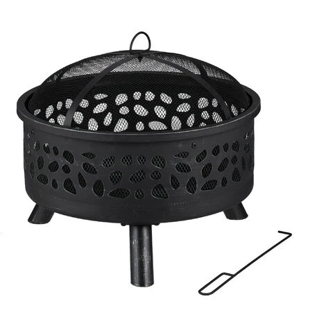 Relaxdays Braséro Avec Grille De Barbecue, Pare-étincelles Et Tisonnier, Pour Le Jardin, Ø 60 cm, En Acier Noir/argenté 4 Relaxdays Braséro Avec Grille De Barbecue, Pare-étincelles Et Tisonnier, Pour Le Jardin, Ø 60 cm, En Acier Noir/argenté – Image 2