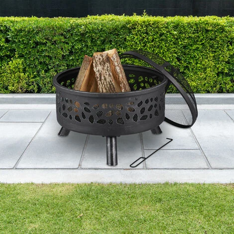 Relaxdays Braséro Avec Grille De Barbecue, Pare-étincelles Et Tisonnier, Pour Le Jardin, Ø 60 cm, En Acier Noir/argenté 5 Relaxdays Braséro Avec Grille De Barbecue, Pare-étincelles Et Tisonnier, Pour Le Jardin, Ø 60 cm, En Acier Noir/argenté – Image 3