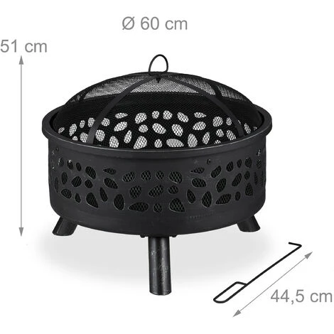 Relaxdays Braséro Avec Grille De Barbecue, Pare-étincelles Et Tisonnier, Pour Le Jardin, Ø 60 cm, En Acier Noir/argenté 7 Relaxdays Braséro Avec Grille De Barbecue, Pare-étincelles Et Tisonnier, Pour Le Jardin, Ø 60 cm, En Acier Noir/argenté – Image 5