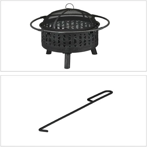 Relaxdays Braséro Avec Grille De Barbecue Et Pare-étincelles Et Tisonnier, Pour Le Jardin, Ø 75 cm, Noir/argenté 4 Relaxdays Braséro Avec Grille De Barbecue Et Pare-étincelles Et Tisonnier, Pour Le Jardin, Ø 75 cm, Noir/argenté – Image 2
