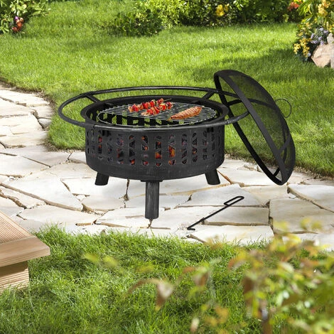 Relaxdays Braséro Avec Grille De Barbecue Et Pare-étincelles Et Tisonnier, Pour Le Jardin, Ø 75 cm, Noir/argenté 5 Relaxdays Braséro Avec Grille De Barbecue Et Pare-étincelles Et Tisonnier, Pour Le Jardin, Ø 75 cm, Noir/argenté – Image 3