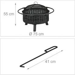 Relaxdays Braséro Avec Grille De Barbecue Et Pare-étincelles Et Tisonnier, Pour Le Jardin, Ø 75 cm, Noir/argenté 11 Relaxdays Braséro Avec Grille De Barbecue Et Pare-étincelles Et Tisonnier, Pour Le Jardin, Ø 75 cm, Noir/argenté -Chauffage d'extérieur Soldes 61313990 5