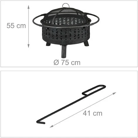 Relaxdays Braséro Avec Grille De Barbecue Et Pare-étincelles Et Tisonnier, Pour Le Jardin, Ø 75 cm, Noir/argenté 7 Relaxdays Braséro Avec Grille De Barbecue Et Pare-étincelles Et Tisonnier, Pour Le Jardin, Ø 75 cm, Noir/argenté – Image 5