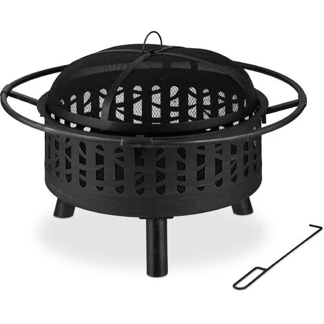 Relaxdays Braséro De Jardin Avec Pare-étincelles & Grille De Foyer, Tisonnier, Jardin Et Terrasse, HxD : 55x75 cm, Noir 4 Relaxdays Braséro De Jardin Avec Pare-étincelles & Grille De Foyer, Tisonnier, Jardin Et Terrasse, HxD : 55x75 cm, Noir – Image 2