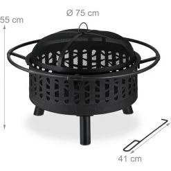 Relaxdays Braséro De Jardin Avec Pare-étincelles & Grille De Foyer, Tisonnier, Jardin Et Terrasse, HxD : 55x75 cm, Noir 11 Relaxdays Braséro De Jardin Avec Pare-étincelles & Grille De Foyer, Tisonnier, Jardin Et Terrasse, HxD : 55x75 cm, Noir -Chauffage d'extérieur Soldes 61314012 5