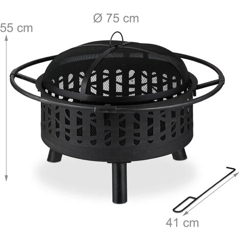 Relaxdays Braséro De Jardin Avec Pare-étincelles & Grille De Foyer, Tisonnier, Jardin Et Terrasse, HxD : 55x75 cm, Noir 7 Relaxdays Braséro De Jardin Avec Pare-étincelles & Grille De Foyer, Tisonnier, Jardin Et Terrasse, HxD : 55x75 cm, Noir – Image 5