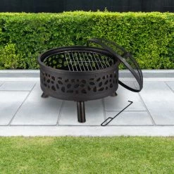 Relaxdays Braséro Avec Grille De Barbecue, Pare-étincelles Et Tisonnier, Pour Le Jardin, Ø 60 cm, Acier, Bronze -Chauffage d'extérieur Soldes 61314082 3