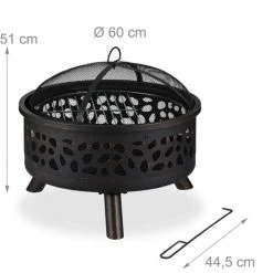 Relaxdays Braséro Avec Grille De Barbecue, Pare-étincelles Et Tisonnier, Pour Le Jardin, Ø 60 cm, Acier, Bronze -Chauffage d'extérieur Soldes 61314082 5
