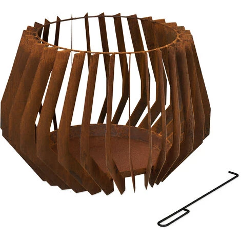 Relaxdays Braséro Avec Tisonnier, Vasque Ronde, HxD : 40 X 60 cm, Aspect Acier, Espaces Extérieurs, Acier Corten, Marron 4 Relaxdays Braséro Avec Tisonnier, Vasque Ronde, HxD : 40 X 60 cm, Aspect Acier, Espaces Extérieurs, Acier Corten, Marron – Image 2
