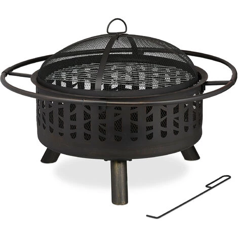 Relaxdays Braséro Avec Grille De Barbecue, Pare-étincelles Et Tisonnier, Pour Le Jardin, Ø 77 Cm, Nois/bronze 4 Relaxdays Braséro Avec Grille De Barbecue, Pare-étincelles Et Tisonnier, Pour Le Jardin, Ø 77 Cm, Nois/bronze – Image 2
