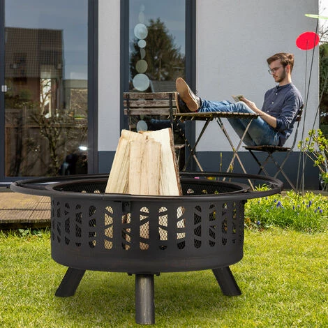 Relaxdays Braséro Avec Grille De Barbecue, Pare-étincelles Et Tisonnier, Pour Le Jardin, Ø 77 Cm, Nois/bronze 5 Relaxdays Braséro Avec Grille De Barbecue, Pare-étincelles Et Tisonnier, Pour Le Jardin, Ø 77 Cm, Nois/bronze – Image 3