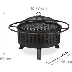 Relaxdays Braséro Avec Grille De Barbecue, Pare-étincelles Et Tisonnier, Pour Le Jardin, Ø 77 Cm, Nois/bronze 11 Relaxdays Braséro Avec Grille De Barbecue, Pare-étincelles Et Tisonnier, Pour Le Jardin, Ø 77 Cm, Nois/bronze -Chauffage d'extérieur Soldes 61314254 5