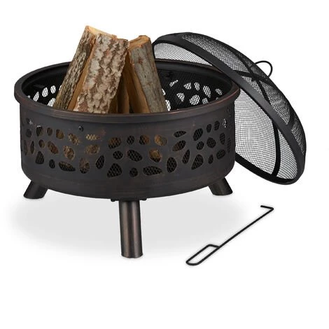Relaxdays Brasero Avec Protection étincelle, Tisonnier Et Grille De Foyer, Ø 60 cm, Jardin Et Terrasse, Bronze 3 Relaxdays Brasero Avec Protection étincelle, Tisonnier Et Grille De Foyer, Ø 60 cm, Jardin Et Terrasse, Bronze