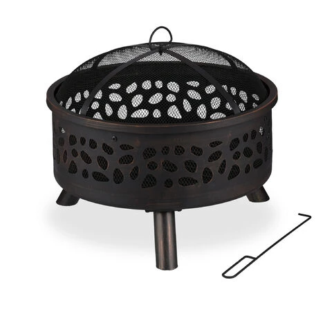 Relaxdays Brasero Avec Protection étincelle, Tisonnier Et Grille De Foyer, Ø 60 cm, Jardin Et Terrasse, Bronze 4 Relaxdays Brasero Avec Protection étincelle, Tisonnier Et Grille De Foyer, Ø 60 cm, Jardin Et Terrasse, Bronze – Image 2