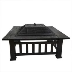 LAKJWO Foyer Extérieur Foyer Extérieur Jardin Terrasse Poêle Carrée Fire Pit Coupe à Feu, 32 ", Noir -Chauffage d'extérieur Soldes 63478990 4