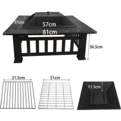 LAKJWO Foyer Extérieur Foyer Extérieur Jardin Terrasse Poêle Carrée Fire Pit Coupe à Feu, 32 ", Noir -Chauffage d'extérieur Soldes 63478990 5