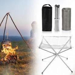 EINFEBEN Foyer Corbeilles Et Bacs à Feu Filet En Acier Inoxydable Patio Corbeilles à Feu Bac à Feu Extérieur Pliable Extérieur 42cm X 42cm - Argent