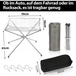 EINFEBEN Foyer Filet En Acier Inoxydable Camping Extérieur 56X56CM Pliable Avec Sac Portable - Argent -Chauffage d'extérieur Soldes 63580911 2