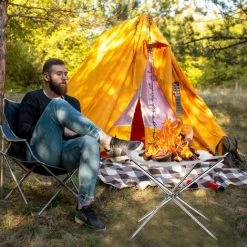 EINFEBEN Foyer Filet En Acier Inoxydable Camping Extérieur 56X56CM Pliable Avec Sac Portable - Argent -Chauffage d'extérieur Soldes 63580911 5